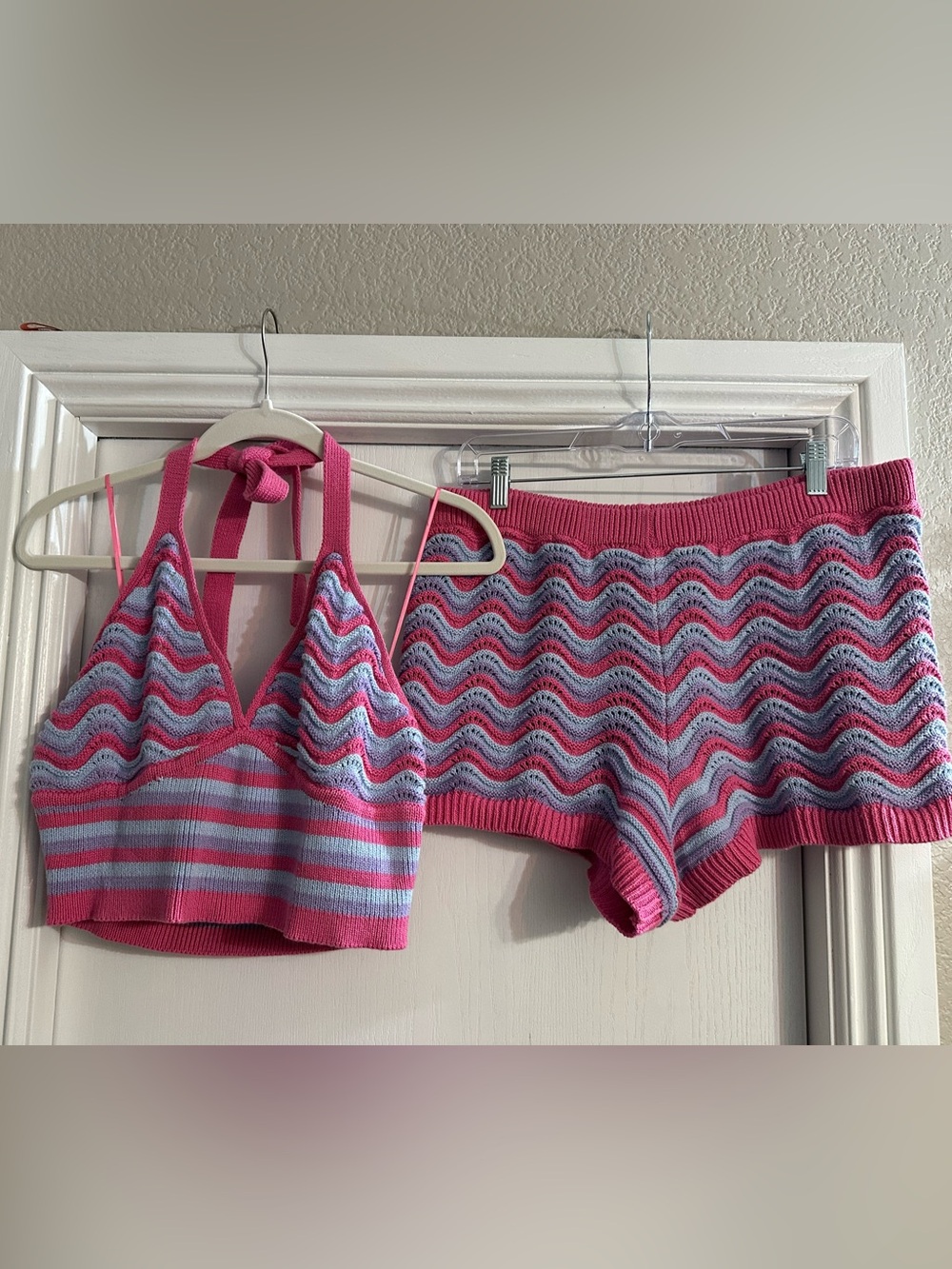 No Boundaries Pink & Lavender Knit Halter Top and Shorts Set